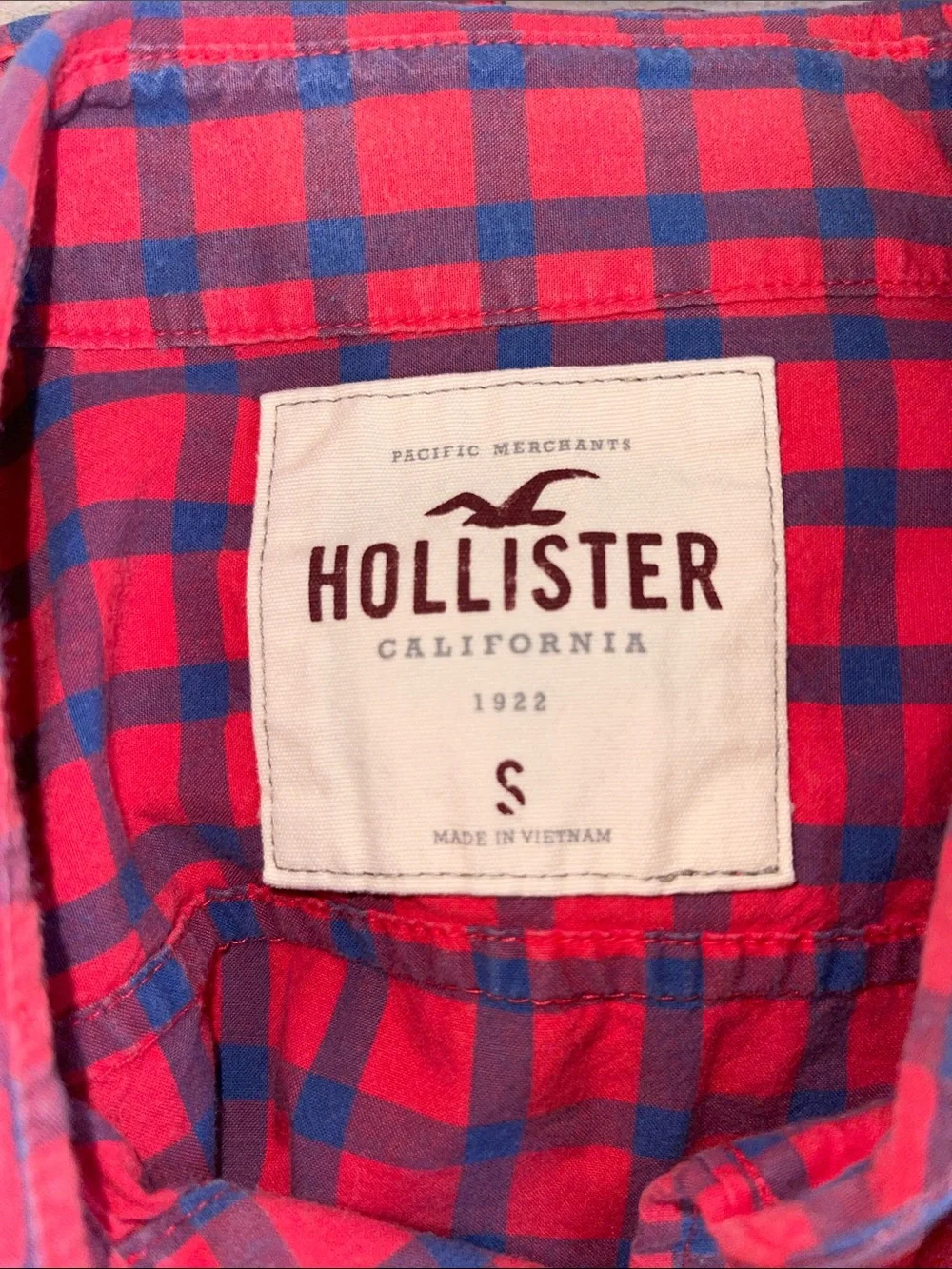 Hollister Red and Navy Plaid Button-Down Shirt